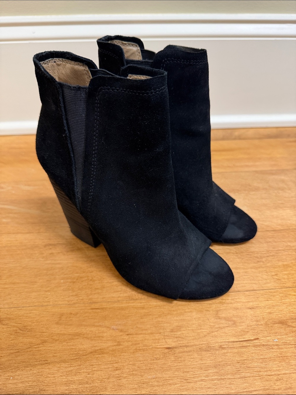Splendid Black Suede Peep-Toe Ankle Booties